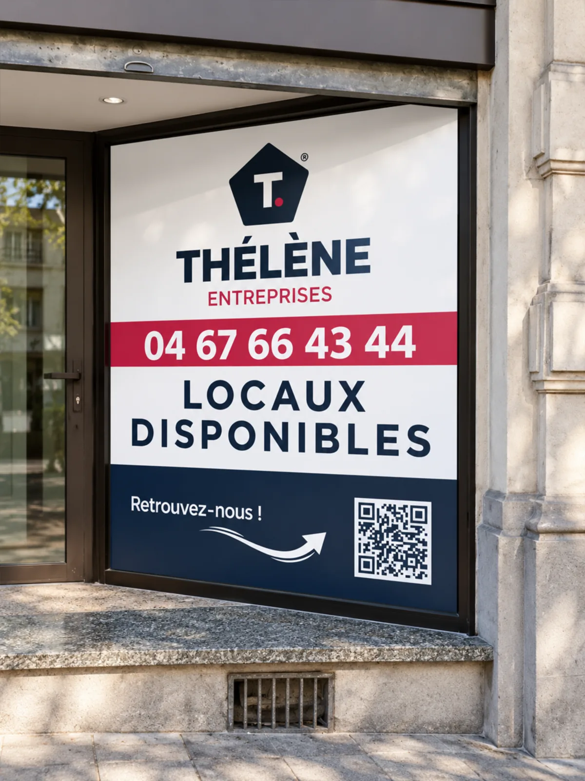 Habillage complet de vitrine en adhésif opaque pour Thélène à Montpellier